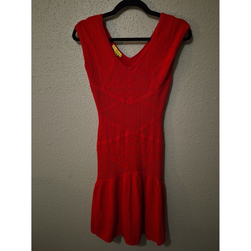 CATHERINE MALANDRINO Women’s S Chevron Pointelle Knit Sleeveless Dress Red